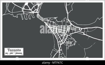 Taranto Italia mappa della città in stile retrò. Mappa di contorno. Illustrazione Vettoriale. Illustrazione Vettoriale