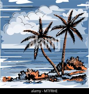 Due palme solitario ed erba Illustrazione Vettoriale