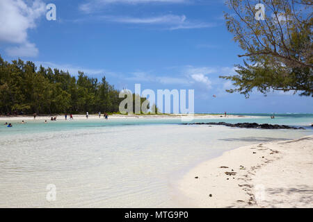 L'acqua limpida e spiagge bianche in Ile aux Cerfs, Mauritius Foto Stock