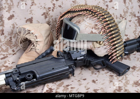 Marines americani il concetto di sfondo con la mitragliatrice Foto Stock