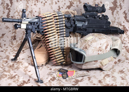 Marines americani il concetto di sfondo con la mitragliatrice Foto Stock