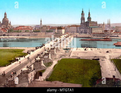 Altstadt (città vecchia), a Dresda nel tardo XIX secolo. Vista dal ministero della guerra, circa 1900 Foto Stock