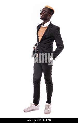 Bello afro american business man full lenght isolato su bianco Foto Stock