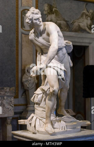 Roma. L'Italia. Gian Lorenzo Bernini (1598-1680), David, scultura in marmo, 1623-1624. Galleria Borghese. Inv. LXXVII Foto Stock