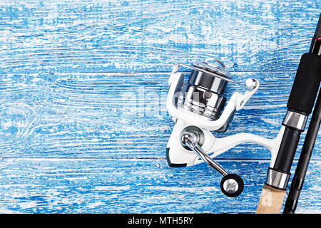 La pesca dell'alimentatore e bobina. Lo spazio per testo. vista superiore Foto Stock