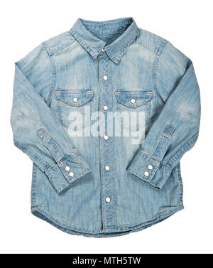 Bambini camicia denim su sfondo bianco Foto Stock