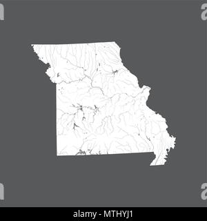 Stati Uniti - Mappa del Missouri. Fatto a mano. I fiumi e i laghi sono mostrati. Si prega di guardare le mie altre immagini della serie cartografica - sono tutte molto dettagliato Illustrazione Vettoriale