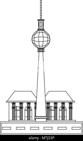 Fernsehturm, torre televisiva icona su sfondo bianco, illustrazione vettoriale Illustrazione Vettoriale