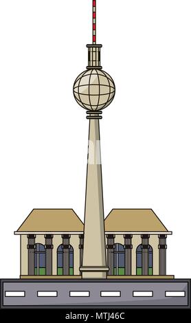 Fernsehturm, torre televisiva icona su sfondo bianco, illustrazione vettoriale Illustrazione Vettoriale