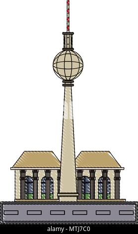 Fernsehturm, torre televisiva icona su sfondo bianco, illustrazione vettoriale Illustrazione Vettoriale