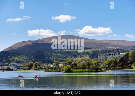 Kayak sul lago Mooragh in Mooragh Park, Ramsey, Isola di Man e Isole britanniche Foto Stock