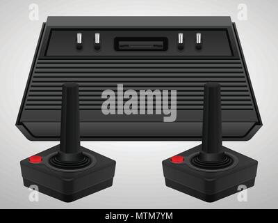 Console retrò e joystick su uno sfondo bianco. Illustrazione Vettoriale