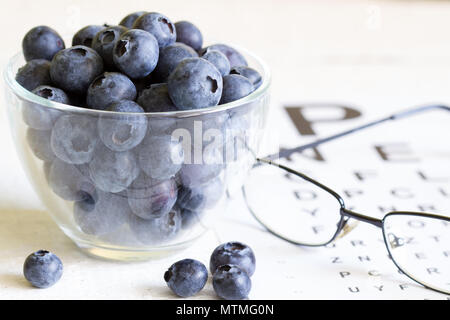 Il mirtillo per curare il concetto gli occhi con occhiali Foto Stock