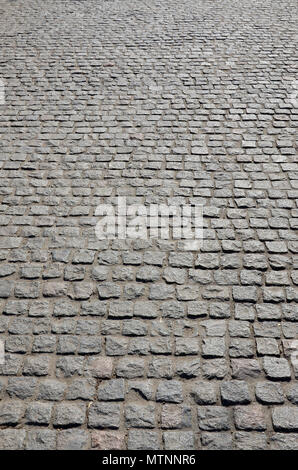 Una grande area, stabiliti al di fuori della pavimentazione in pietra in prospettiva. Foto dettagliate di pietre per pavimentazione del marciapiede avenue close-up Foto Stock