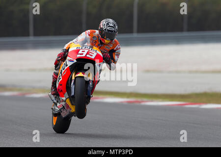 La Spagna è Marc Marquez a cavallo della sua Repsol Honda RCV factory bike a The Official MotoGP winter test sul circuito di Sepang in Malesia. Foto Stock