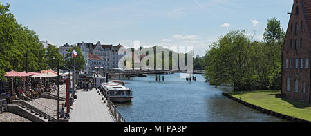 Vista panoramica della città vecchia isola con trave river, Lubecca, Germania Foto Stock