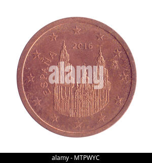 2 centesimi di Euro monete di rame (Spagna) Foto Stock