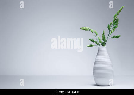 Lo sfondo con il campo verde cannucce in vaso. Ambiente minimalista. Studio shoot. Foto Stock