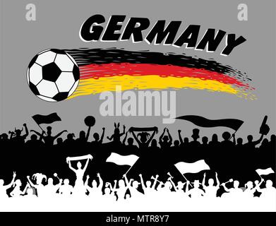 Bandiera della Germania i colori con pallone da calcio e i tifosi tedeschi silhouette. Tutti gli oggetti, i tratti di pennello e i contorni sono in diversi strati e la Illustrazione Vettoriale