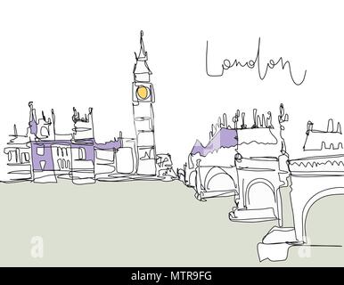 Disegno digitale del London Bridge sul fiume Illustrazione Vettoriale