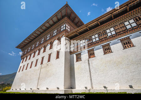 Parete di Thimphu Dzong Foto Stock