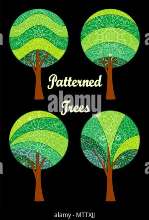 Alberi a motivi geometrici, impostare Illustrazione Vettoriale