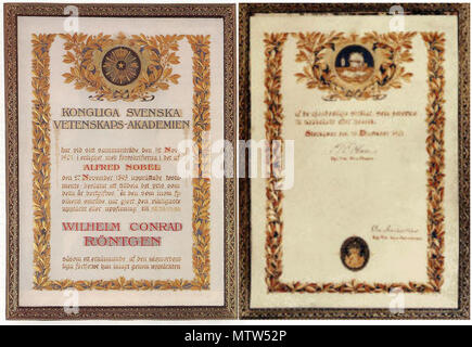 447 Premio Nobel diplom Wilhelm Conrad Röntgen Foto Stock