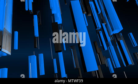 Una splendida 3d illustrazione di blu, grigio e nero tubi rettangolari che rientrano insieme con righe bianche in background ultramarino. Essi sono pieni di Foto Stock