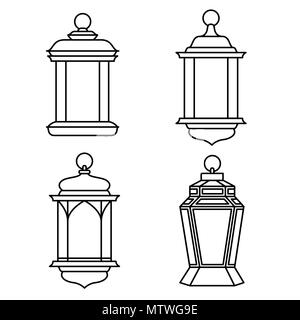 Set di lanterne di Ramadan, vintage arabo lampade lanterna isolati su sfondo bianco. Lanterna di nero per il Ramadan e giorni di Eid-illustrazione vettoriale. Illustrazione Vettoriale