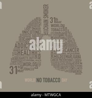 Celebra la Giornata Mondiale senza tabacco isolato sul marrone chiaro sfondo, per smettere di fumare concept-parola vettore Cloud illustrazione. Illustrazione Vettoriale