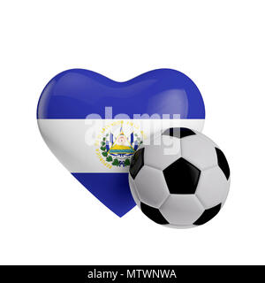 El Salvador bandiera forma di cuore con un pallone da calcio. Amano il calcio. Il rendering 3D Foto Stock