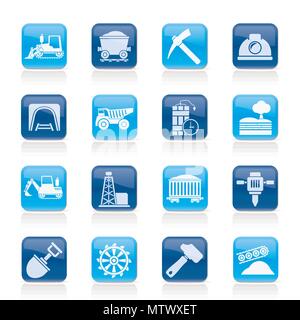 Industria estrattiva e mineraria icone - vettore icona impostare Illustrazione Vettoriale