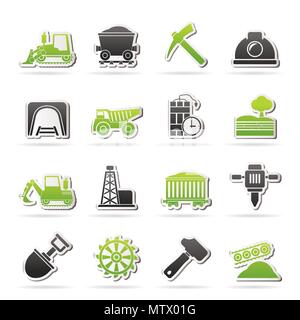 Industria estrattiva e mineraria icone - vettore icona impostare Illustrazione Vettoriale