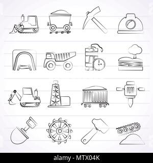 Industria estrattiva e mineraria icone - vettore icona impostare Illustrazione Vettoriale