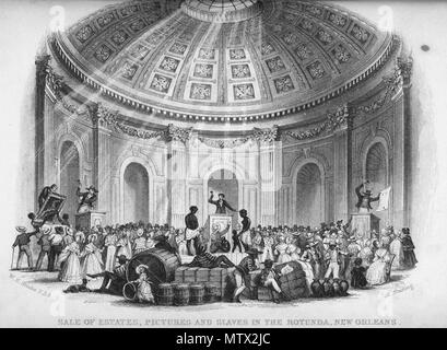 . "Vendita di terreni, immagini e schiavi nella Rotunda, New Orleans." incise da J.M. Starling dopo il lavoro da William Henry Brooke, 1842 raffigura probabilmente asta sotto la cupola di San Louis Hotel o la chiesa di San Carlo Hotel. Nota: Web SOURCE (usato perché la migliore risoluzione disponibile trovato) dà data come '1853', varie altre date visto su internet, ma 1842 per la pubblicazione originale sembra più affidabile (es. [1], [2]) . 1842 (vedi descrizione). Incisi da J.M. Starling dopo il lavoro da William Henry Brooke 538 Vendita di immobili e foto di schiavi nella Rotunda New Orleans Foto Stock