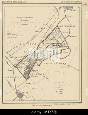 . Nederlands: Kaart van de voormalige gemeente Stompwijk, rond 1865-1870 (momenteel -2011- deel van de gemeente Leidschendam-Voorburg, Zuid-Holland, Nederland). Afkomstig uit de Gemeente-Atlas van Nederland naar officieele bronnen bewerkt, porta J. KUYPER. Inglese: mappa dell'ex comune di Stompwijk, intorno al 1865-1870 (attualmente parte del comune Leidschendam-Voorburg, South Holland, Paesi Bassi). Arounf 1865-1870. Kuyper, J. (da: Gemeente-Atlas van Nederland naar officieele bronnen bewerkt, Voorburg) 441 Paesi Bassi, Stompwijk, mappa, intorno al 1865-1870 Foto Stock