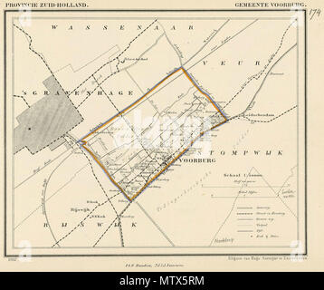 . Nederlands: Kaart van de voormalige gemeente Voorburg nel 1867 (momenteel -2011- deel van de gemeente Leidschendam-Voorburg, Zuid-Holland, Nederland). Afkomstig uit de Gemeente-Atlas van Nederland naar officieele bronnen bewerkt, porta J. KUYPER. Inglese: mappa dell'ex comune di Voorburg nel 1867 (attualmente parte del comune Leidschendam-Voorburg, South Holland, Paesi Bassi). 1867. Kuyper, J. (da: Gemeente-Atlas van Nederland naar officieele bronnen bewerkt, Voorburg) 441 Paesi Bassi, Voorburg, mappa di 1867 Foto Stock