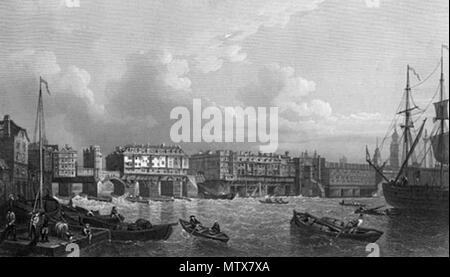. Ponte di Londra nel 1745 454 Old London Bridge, il fiume Tamigi, 1745 Foto Stock