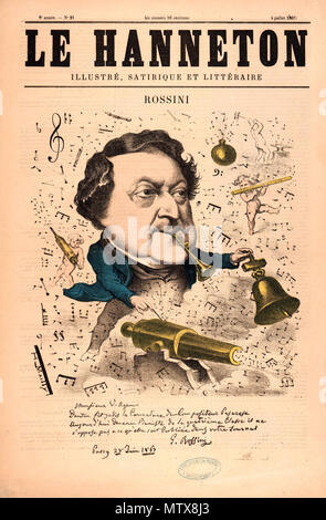 . La caricatura di Rossini, disegno di Hippolyte Mailly (1829-18..) Українська: Дж.Россіні, шарж . Il 4 luglio 1867. H. Mailly, Le Hanneton 529 Rossini Foto Stock
