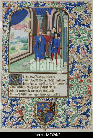 . Miniature ritagliate da 1460 manoscritto contenente Christine Pizan 'Épître d'Othéa" (Epistola a Hector; talvolta noto come il libro del Cavalierato) - Cologny, fondation Martin Bodmer, Cod. Bodmer 49, cortesia della Biblioteca virtuale dei manoscritti della Svizzera . circa 1460. Anonimo 459 Othea's epistola (fondation Martin Bodmer) 00 Foto Stock