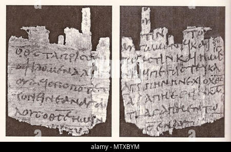 . Inglese: Giovanni 4.11-12-4.14-17 . 3. secolo. Sconosciuto 467 Papiro 9 (GA), POxy402 Foto Stock