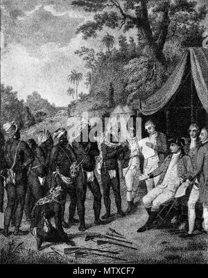 . Raffigurazione dei negoziati per il trattato tra il nero Caribs e britanniche sull'isola caraibica di Saint Vincent, 1773. Pubblicato 1910. incerto, eventualmente Harry Johnston (1858-1927) 538 SaintVincent Carib trattato negoziato 1773 Foto Stock