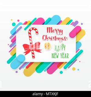 Buon Natale e Felice Anno Nuovo biglietto di auguri con colorate astratte forme arrotondate linee in diagonale il ritmo. Per il biglietto di auguri, poster, brochure o Illustrazione Vettoriale