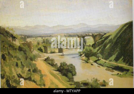 . Francese: Pont de Narni il ponte di Narni . 1825 492 Ponte di Augusto a Narni visto dal lato di Stifone (Corot 1827). Foto Stock