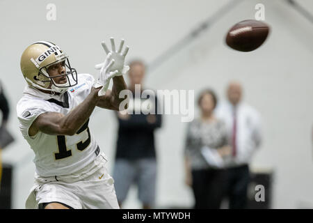 31 maggio 2018 - New Orleans Saints wide receiver Ted Ginn Jr (19) durante un'NFL mini-camp organizzato team di attività presso il Ochsner Sport Performance Centre di Metairie, LA. Stephen Lew/CSM Foto Stock