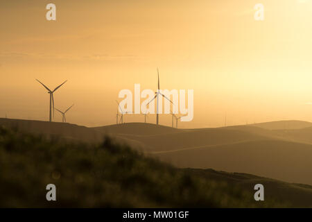 Turbine eoliche al tramonto, Brushy Peak, California, Stati Uniti Foto Stock