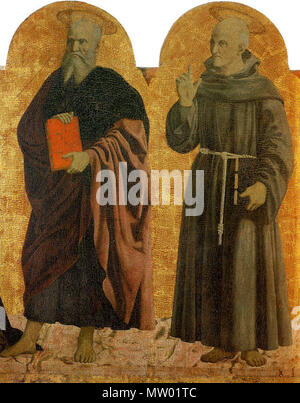 . Polittico della Misericordia: San Giovanni Evangelista e San Bernardino da Siena Piero della Francesca Tempera e olio su pannello, 109 x 90 cm (ciascuno) Sansepolcro, Museo Civico . circa 1460. vedere il nome o la categoria 482 Piero, Pala della misericordia, santi Giovanni evangelista e Bernardino Foto Stock