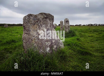 Le pietre a le allegre fanciulle Stone Circle, West Cornwall Regno Unito Foto Stock