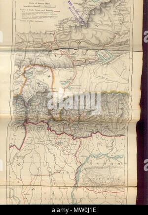 . Inglese: mappa storica del Sikkim in India nordorientale estratto dalla mappa preparata da Trelawney Saunders, 1876 intitolato . 1876. Trelawney Saunders 558 nel Sikkim in India nordorientale, mappa storica Foto Stock