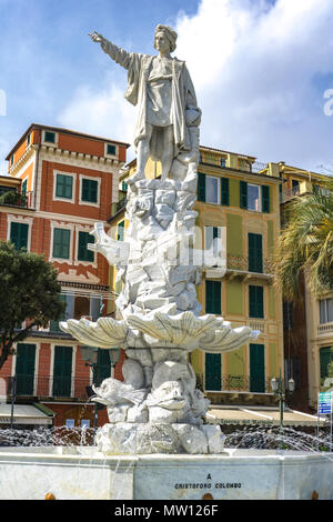 SANTA MARGHERITA LIGURE, Italia - 12 Marzo 2018: Monumento a Cristoforo Colombo a Santa Margherita Ligure, Italia. Il monumento è stato creato dallo scultore Foto Stock